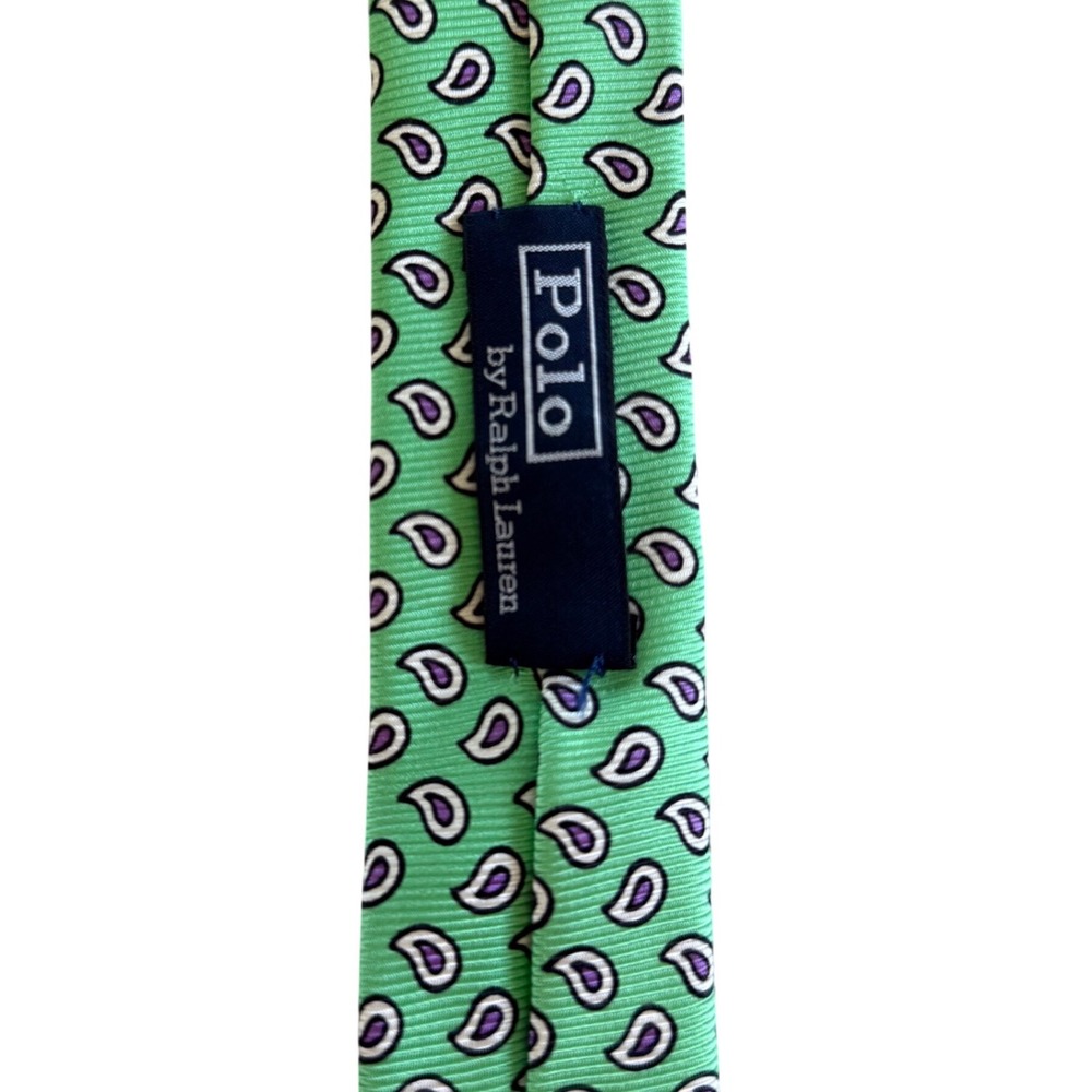 Polo Ralph Lauren Silk Necktie Mens Green Paisley Hand Made In Italy Classic Tie - Picture 2 of 3